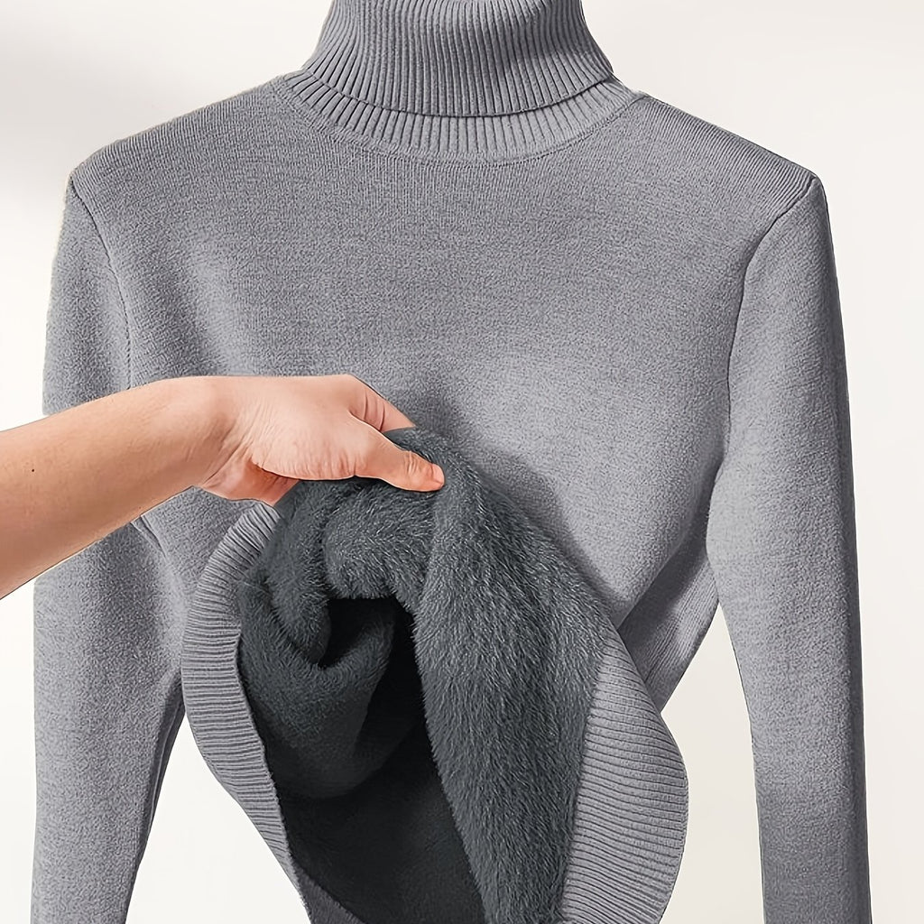 Elegant High-Neck Women's Sweater - Soft & Stretchy
