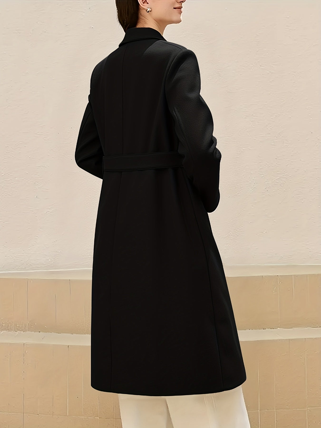 Casaco Longo de Outono/Inverno com Lapela Grande, Mangas Compridas, Bolso e Estilo Francês Minimalista e Elegante em Tweed