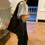 Saco Tote Vegan Fashion, Mala Hobo Trendy de Cor Sólida, Mala Casual Feminina & Carteira