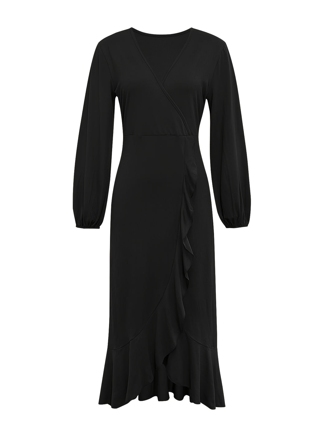Vestido Elegante de Estilo Francês com Decote em V para Mulheres - Vestido de Festa de Inverno para Casamento, Lavável à Máquina, Cor Sólida para Outono/Inverno, Traje Formal para Banquetes e Ocasiões Especiais