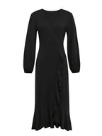 Vestido Elegante de Estilo Francês com Decote em V para Mulheres - Vestido de Festa de Inverno para Casamento, Lavável à Máquina, Cor Sólida para Outono/Inverno, Traje Formal para Banquetes e Ocasiões Especiais