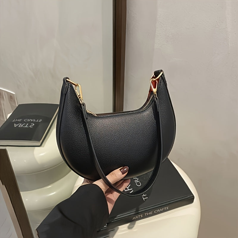 1 Mala de Tiracolo de Luxo em Lua Crescente para Mulher | Alça de Ombro Ajustável e Removível, Fecho Magnético, Ferragens em Tom Dourado, Forro - Adequada para Ocasiões Casuais ou Formais, Disponível em Castanho Café, Branco, Vermelho, Preto