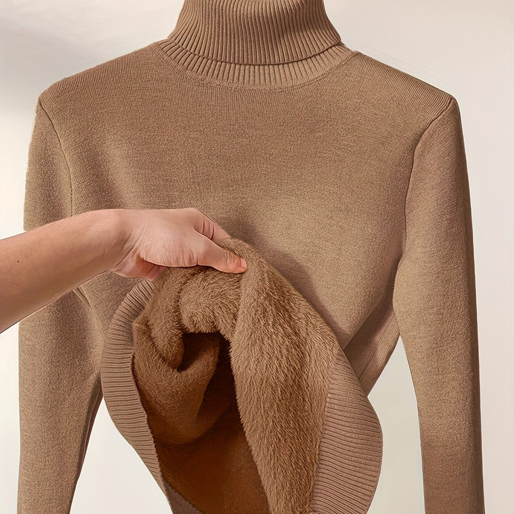 Elegant High-Neck Women's Sweater - Soft & Stretchy