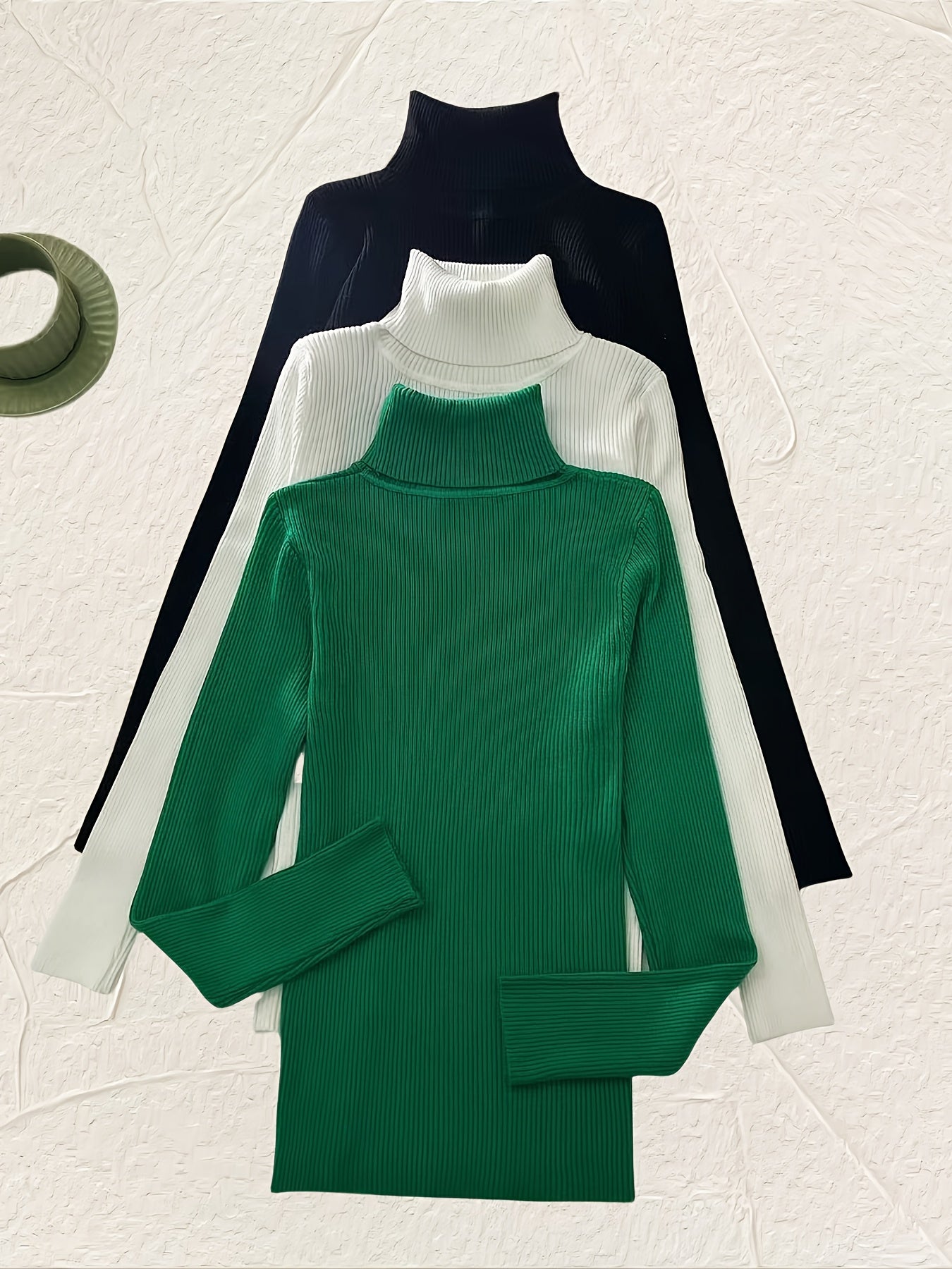 Conjunto de 3 Peças de Pulôver Feminino com Gola Alta 2