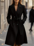 Casaco Longo de Outono/Inverno com Lapela Grande, Mangas Compridas, Bolso e Estilo Francês Minimalista e Elegante em Tweed