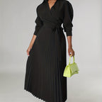 Chic Green Midi Dress with Pleated Neckline