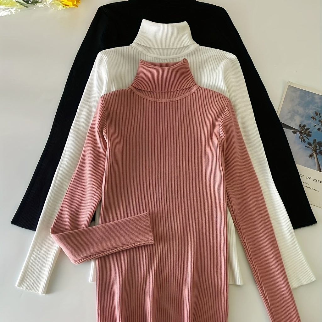 Elegant High-Neck Women's Sweater Set - 3 Pieces