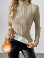 Camiseta de Forro Polar para Outono e Inverno, Gola Alta Minimalista em Cor Sólida com Acolchoado Espesso