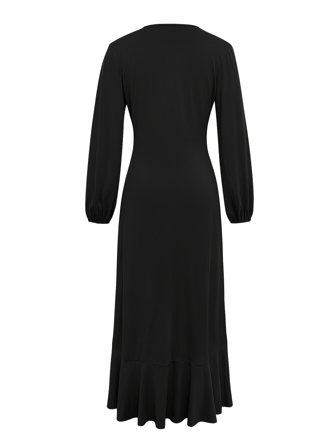 Vestido Elegante de Estilo Francês com Decote em V para Mulheres - Vestido de Festa de Inverno para Casamento, Lavável à Máquina, Cor Sólida para Outono/Inverno, Traje Formal para Banquetes e Ocasiões Especiais