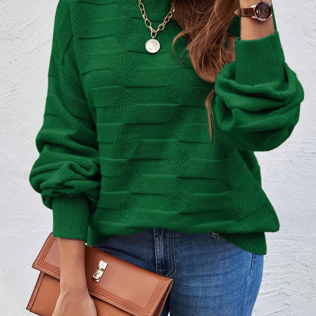 Chic Round Neck Women's Sweater – High Elasticity & Machine Washable