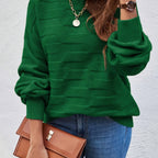 Chic Round Neck Women's Sweater – High Elasticity & Machine Washable