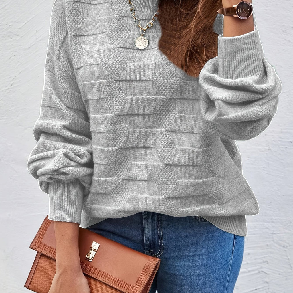 Chic Round Neck Women's Sweater – High Elasticity & Machine Washable