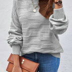 Chic Round Neck Women's Sweater – High Elasticity & Machine Washable