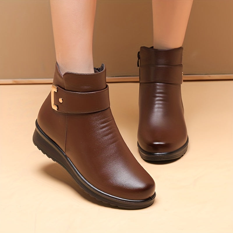 Botas de Inverno para Mãe com Forro de Fleece, Botas Curtas e Quentes para Mulheres Idosas - Calçado de Inverno Sintético para Meia-Idade