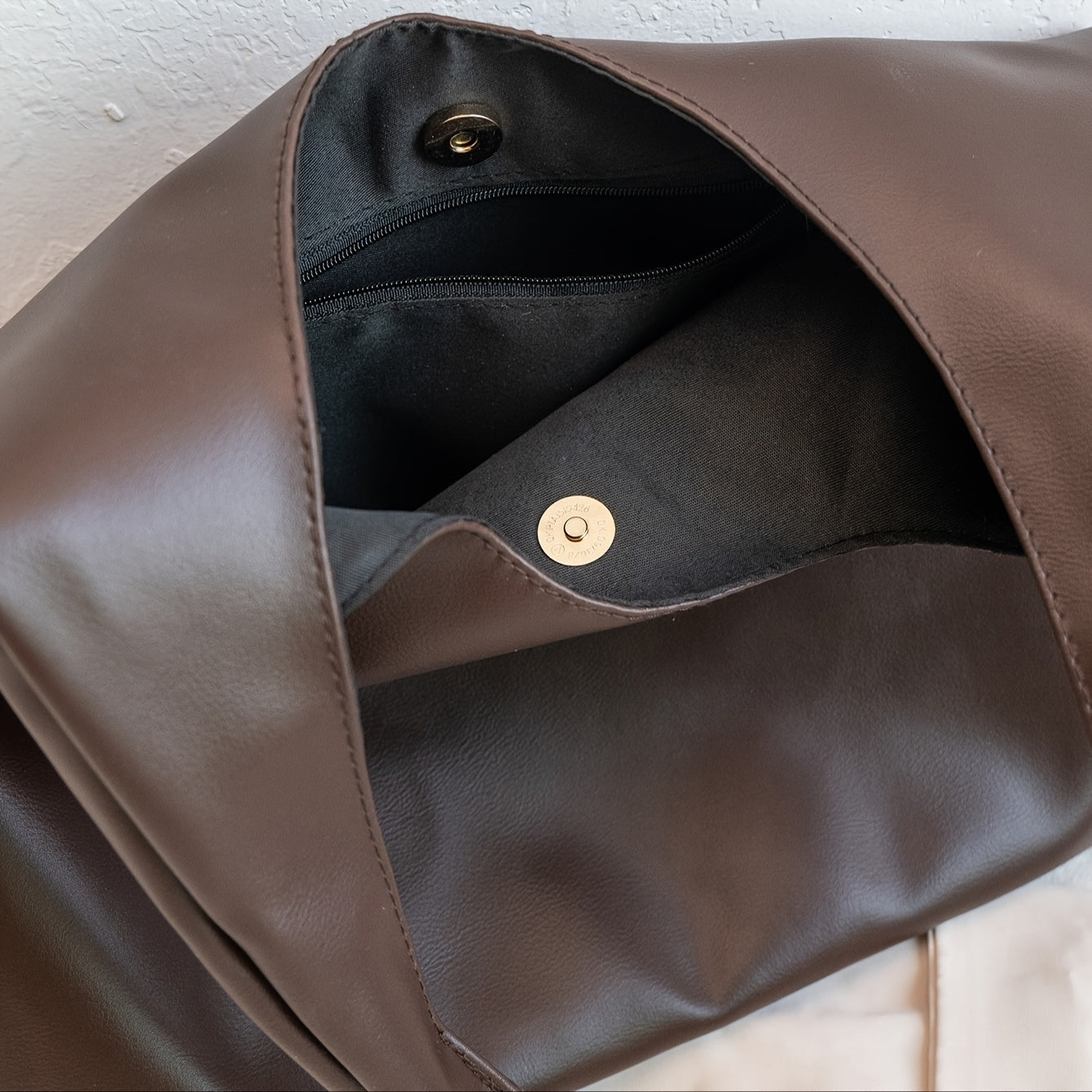 Saco Tote Vegan Fashion, Mala Hobo Trendy de Cor Sólida, Mala Casual Feminina & Carteira