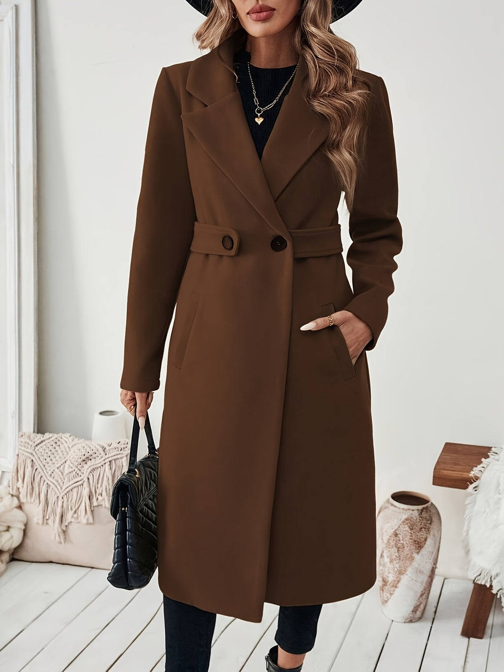 Casaco Trench Elegante Feminino H-Line - Roupa Exterior Formal e Diária, Casaco de Inverno Lavável à Máquina com Cinto Ajustável, Silhueta H Estruturada para Escritório, Festas, Looks Casuais - Roupa Feminina para Todas as Estações, Roupa de Festa, Design Sofisticado
