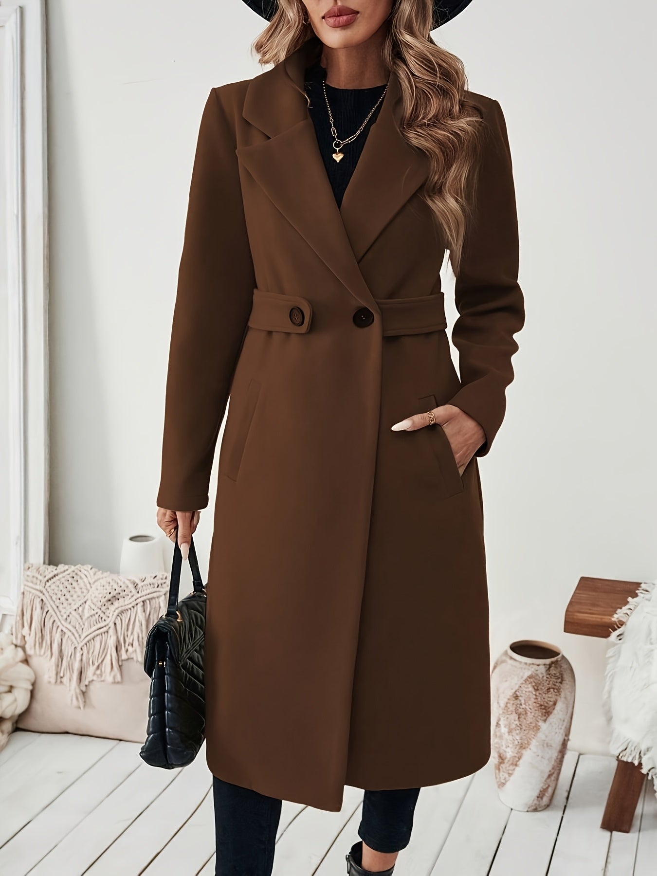 Casaco Trench Elegante Feminino H-Line - Roupa Exterior Formal e Diária, Casaco de Inverno Lavável à Máquina com Cinto Ajustável, Silhueta H Estruturada para Escritório, Festas, Looks Casuais - Roupa Feminina para Todas as Estações, Roupa de Festa, Design Sofisticado