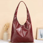 Saco Tote Vegan Fashion, Mala Hobo Trendy de Cor Sólida, Mala Casual Feminina & Carteira
