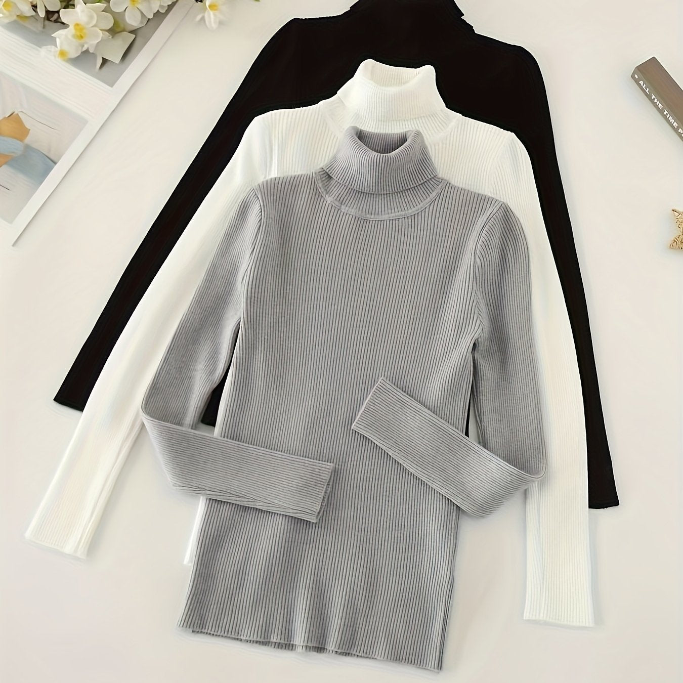 Elegant High-Neck Women's Sweater Set - 3 Pieces