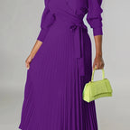 Chic Green Midi Dress with Pleated Neckline