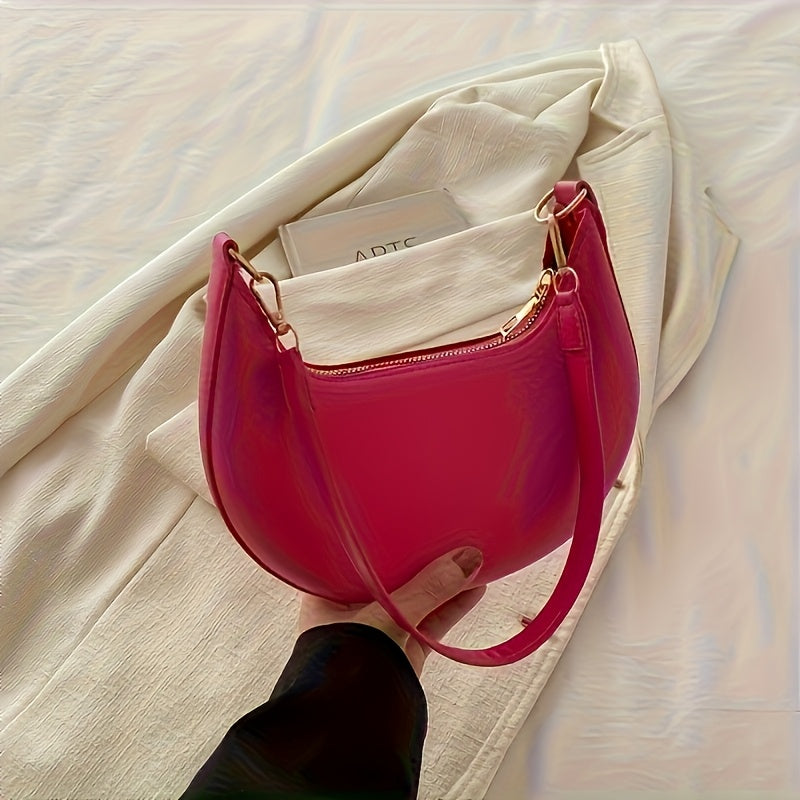 KRYEON Bolsa de Ombro Meia-Lua Retro para Mulheres - Alça Destacável, Fecho de Zíper, 5 Cores (Caqui/Preto), Forro em Poliéster, Sem Pintura nas Bordas, Presente de Dia dos Namorados, Bolsa Lunar, Acessório Fashion, Elegância Moderna, Textura Lisa