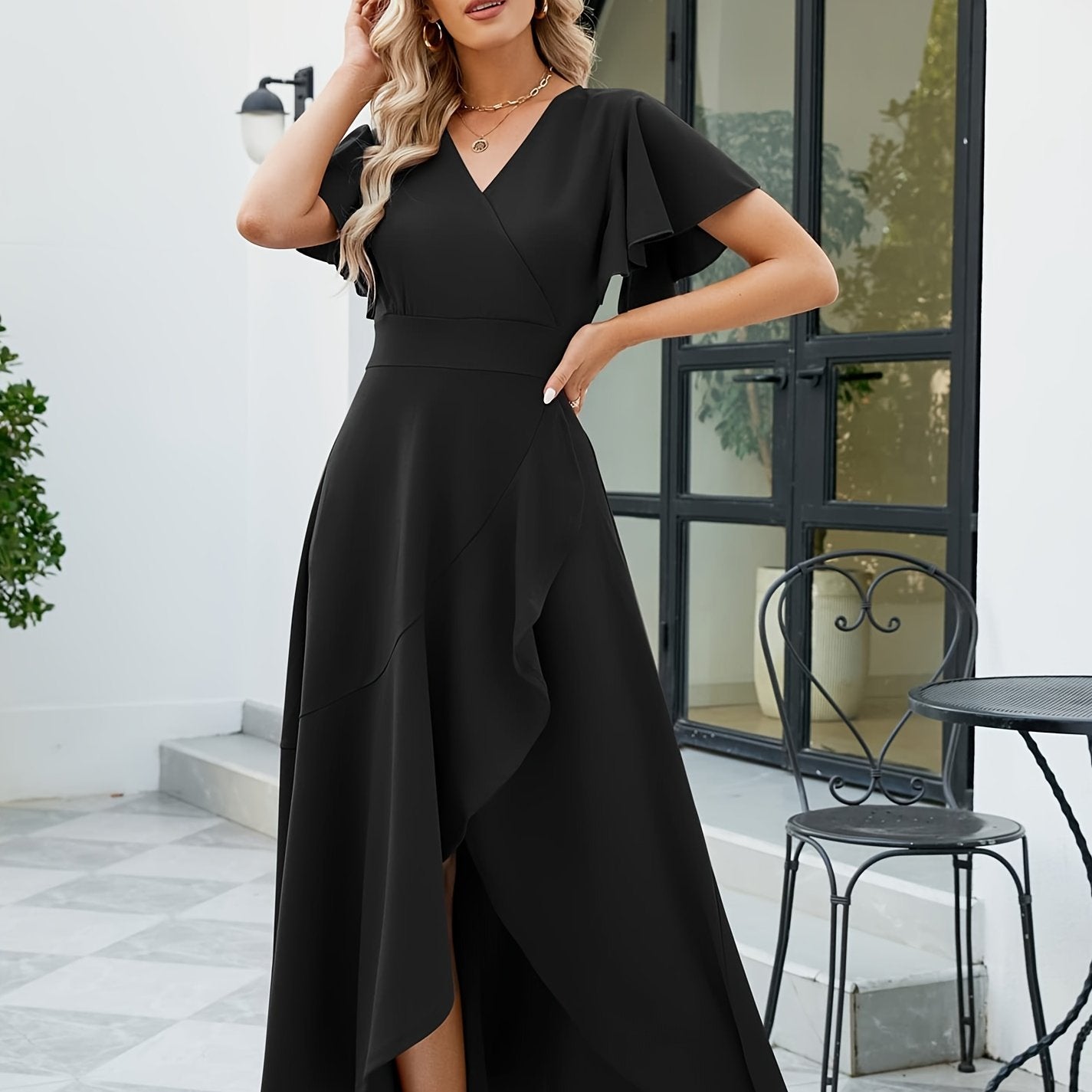 Chic Surplice V-Neck Tulip Hem Dress