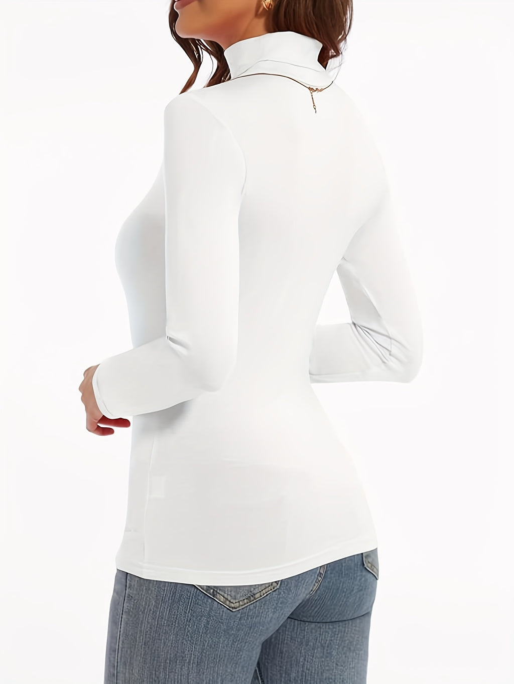 Camiseta Térmica Plus Size Feminina - Gola Alta Longa para Clima Frio, Sob Suéteres/Vestidos - Lavável em Máquina, Design Elegante e Confortável, Ajuste Perfeito, Roupa de Inverno, Estilo Casual ou Formal, Blusa Quente e Elástica, Ideal para Escritório