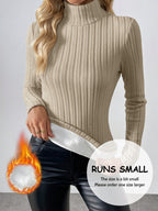 Camiseta de Forro Polar para Outono e Inverno, Gola Alta Minimalista em Cor Sólida com Acolchoado Espesso