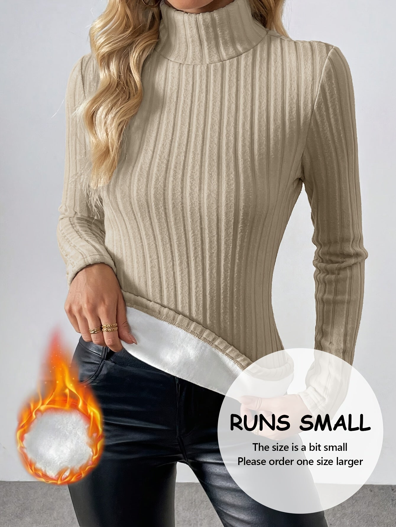 Camiseta de Forro Polar para Outono e Inverno, Gola Alta Minimalista em Cor Sólida com Acolchoado Espesso