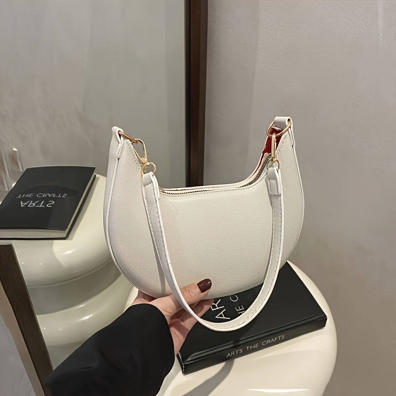 1 Mala de Tiracolo de Luxo em Lua Crescente para Mulher | Alça de Ombro Ajustável e Removível, Fecho Magnético, Ferragens em Tom Dourado, Forro - Adequada para Ocasiões Casuais ou Formais, Disponível em Castanho Café, Branco, Vermelho, Preto