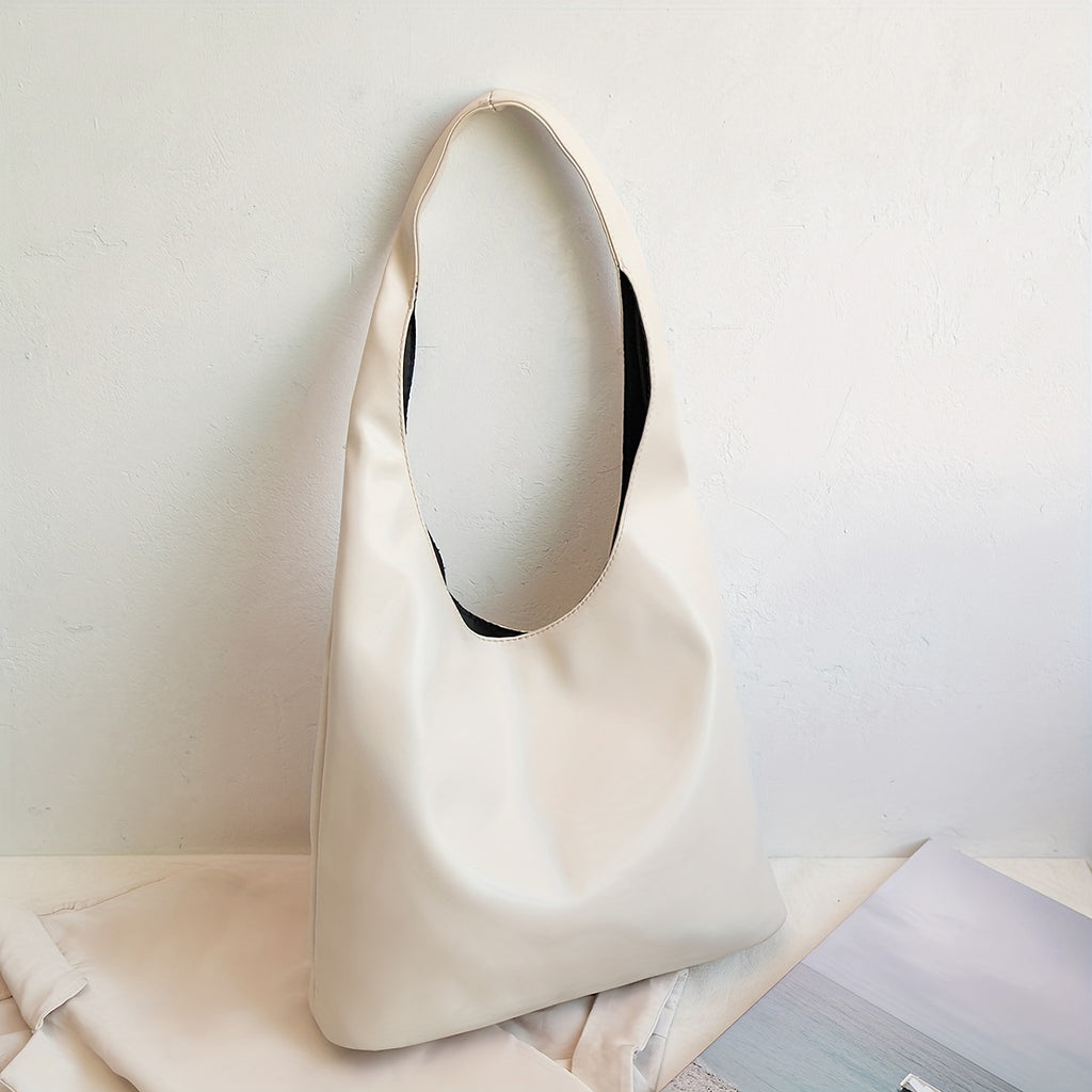 Saco Tote Vegan Fashion, Mala Hobo Trendy de Cor Sólida, Mala Casual Feminina & Carteira