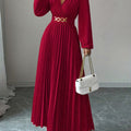 Timeless V-Neck Pleated Dress for Winter Elegance