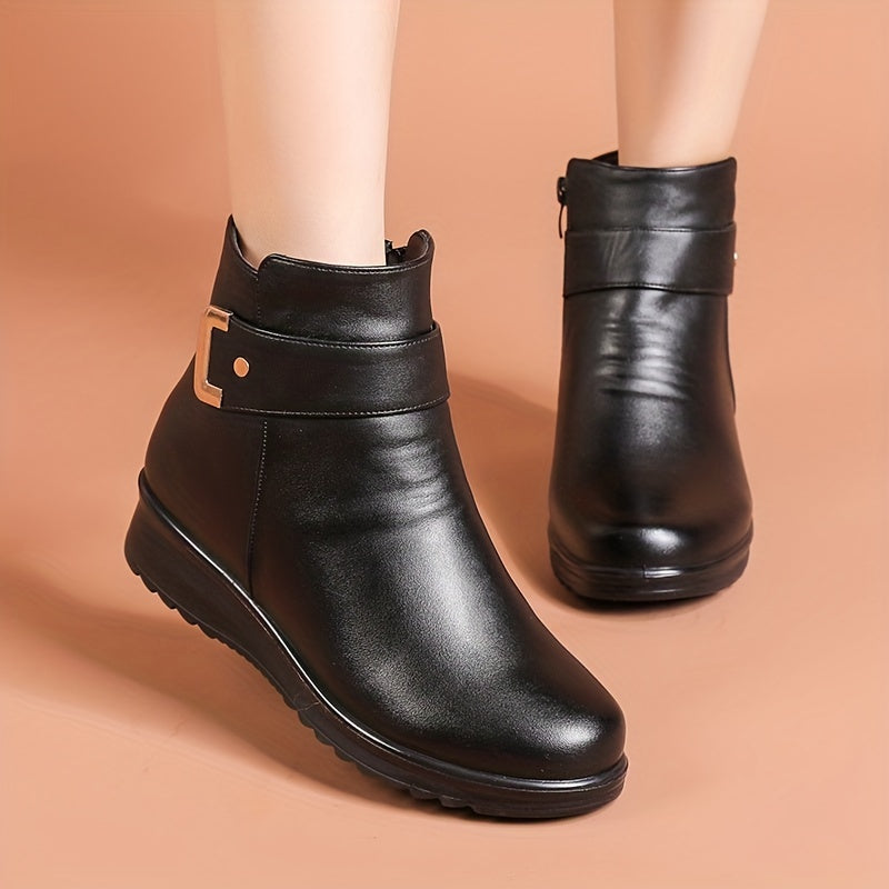 Botas de Inverno para Mãe com Forro de Fleece, Botas Curtas e Quentes para Mulheres Idosas - Calçado de Inverno Sintético para Meia-Idade