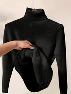 Suéter Feminino de Gola Alta Casual - Pulôver Macio e Elástico, Cor Sólida para Outono/Inverno, Confortável, Design Minimalista, Lavagem Manual/Limpeza a Seco, Média Elasticidade