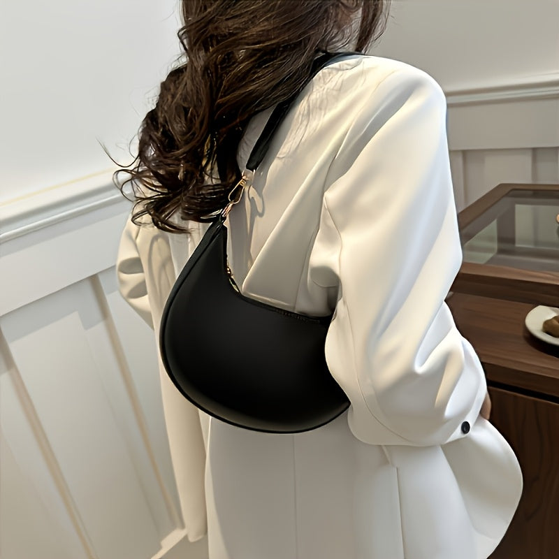 KRYEON Bolsa de Ombro Meia-Lua Retro para Mulheres - Alça Destacável, Fecho de Zíper, 5 Cores (Caqui/Preto), Forro em Poliéster, Sem Pintura nas Bordas, Presente de Dia dos Namorados, Bolsa Lunar, Acessório Fashion, Elegância Moderna, Textura Lisa