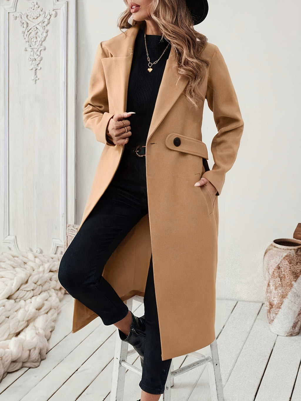Casaco Trench Elegante Feminino H-Line - Roupa Exterior Formal e Diária, Casaco de Inverno Lavável à Máquina com Cinto Ajustável, Silhueta H Estruturada para Escritório, Festas, Looks Casuais - Roupa Feminina para Todas as Estações, Roupa de Festa, Design Sofisticado
