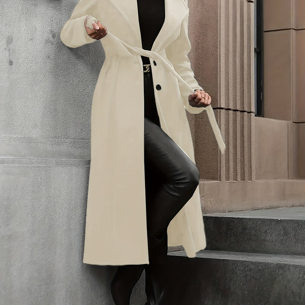 Elegant Long Trench Coat with Waist Belt