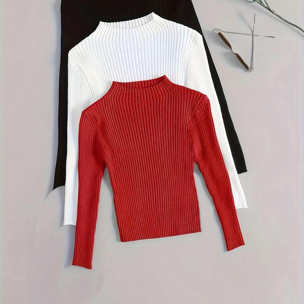 Elegant Ribbed High-Neck 3-Piece Set - Timeless Vintage Style