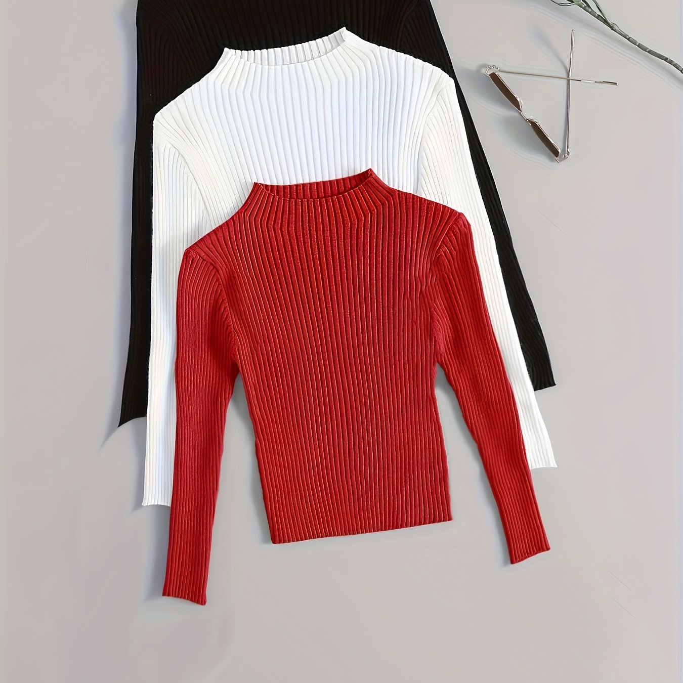 Elegant Ribbed High-Neck 3-Piece Set - Timeless Vintage Style