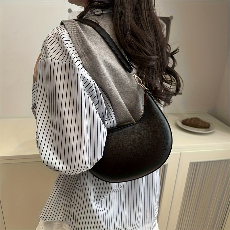 1 Mala de Tiracolo de Luxo em Lua Crescente para Mulher | Alça de Ombro Ajustável e Removível, Fecho Magnético, Ferragens em Tom Dourado, Forro - Adequada para Ocasiões Casuais ou Formais, Disponível em Castanho Café, Branco, Vermelho, Preto