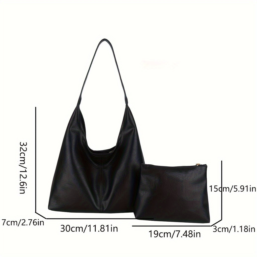 Um conjunto elegante e versátil de duas peças para mulheres, com uma bolsa de ombro macia e confortável e uma mala, perfeito para saídas casuais.