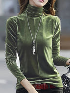 Camiseta Térmica Feminina de Gola Alta e Manga Longa - Top Macio como Veludo, Lavável à Máquina, Preto Sólido para Camadas no Outono/Inverno, Estilo Sofisticado e Casual ou Formal, Roupa de Inverno Confortável, Blusa Versátil e Elegante, Qualidade Premium, Ideal para Climas Frios