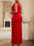 Vestido de festa sexy de um ombro para mulheres - Vestido formal de evento com racha alta, vestido de festa A-Line para o Dia dos Namorados, Ano Novo, Encontros - Elegantes roupas de festa para mulheres, vestido de festa sexy, atuário de noite de encontro, vestido de tecido fluido, vestido de ocasião especial, material leve, roupa adulta