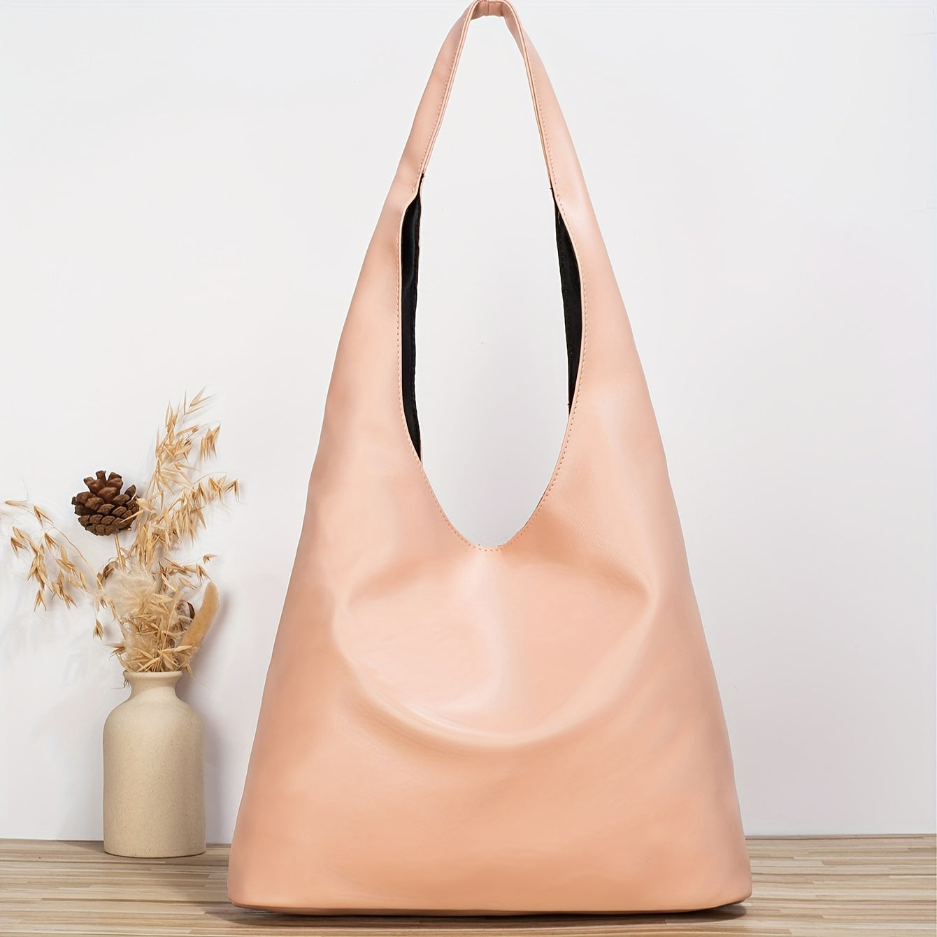 Saco Tote Vegan Fashion, Mala Hobo Trendy de Cor Sólida, Mala Casual Feminina & Carteira
