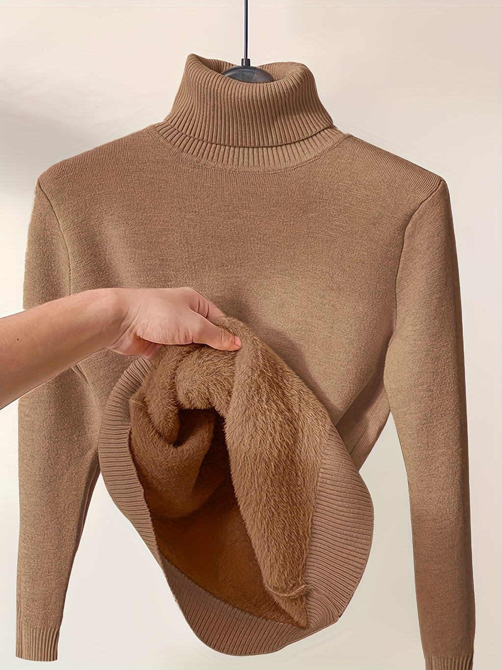 Suéter Feminino de Gola Alta Casual - Pulôver Macio e Elástico, Cor Sólida para Outono/Inverno, Confortável, Design Minimalista, Lavagem Manual/Limpeza a Seco, Média Elasticidade