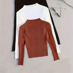 Elegant Ribbed High-Neck 3-Piece Set - Timeless Vintage Style