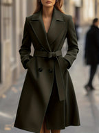 Casaco Longo de Outono/Inverno com Lapela Grande, Mangas Compridas, Bolso e Estilo Francês Minimalista e Elegante em Tweed