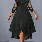 Enchanting V-Neck Sequin Midi Dress with Mesh Elegance