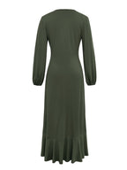 Vestido Elegante de Estilo Francês com Decote em V para Mulheres - Vestido de Festa de Inverno para Casamento, Lavável à Máquina, Cor Sólida para Outono/Inverno, Traje Formal para Banquetes e Ocasiões Especiais