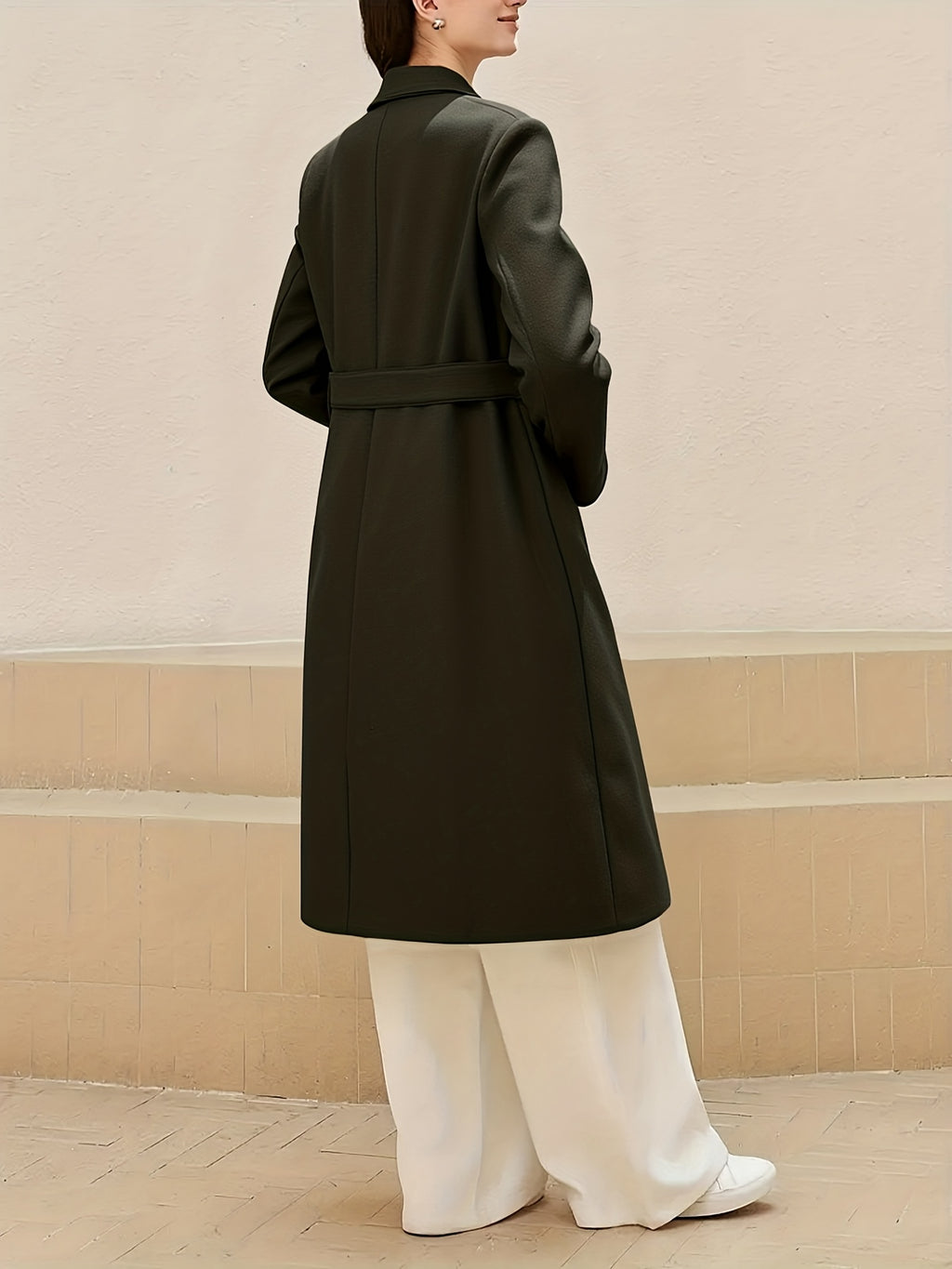 Casaco Longo de Outono/Inverno com Lapela Grande, Mangas Compridas, Bolso e Estilo Francês Minimalista e Elegante em Tweed